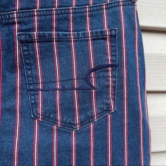 American Eagle Women's Mini Skirt Sz 10R Stretch Hi-Rise Raw Hem Stripe Blue Red - Picture 12 of 14